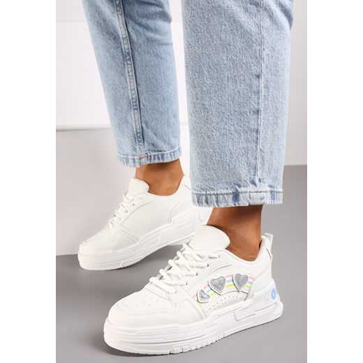 Białe Sneakersy z Błyszczącymi Serduszkami Iriene ze sklepu renee.pl w kategorii Buty sportowe damskie - zdjęcie 174632035