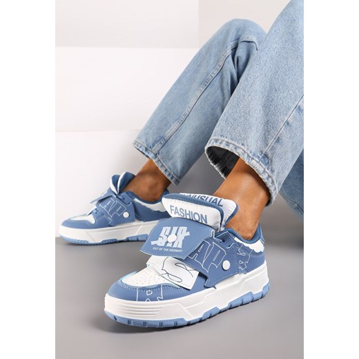 Niebieskie Płaskie Sznurowane Sneakersy z Napisami Friefra ze sklepu born2be.pl w kategorii Buty sportowe damskie - zdjęcie 174632377