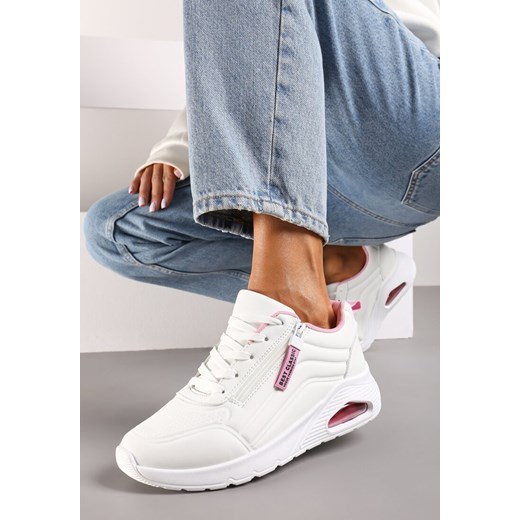 Biało-Różowe Sneakersy na Grubej Podeszwie z Tłoczonymi Paskami Justinalin ze sklepu born2be.pl w kategorii Buty sportowe damskie - zdjęcie 174632587