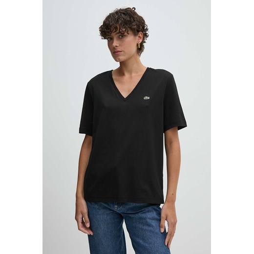 Lacoste t-shirt bawełniany damski kolor czarny ze sklepu ANSWEAR.com w kategorii Bluzki damskie - zdjęcie 174633578