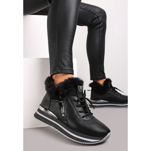 Czarne Sznurowane Botki Sneakersy z Futerkiem Gameda ze sklepu renee.pl w kategorii Buty sportowe damskie - zdjęcie 174636097