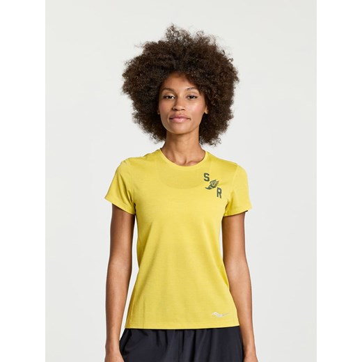 Saucony Koszulka sportowa &quot;Stopwatch&quot; w kolorze żółtym ze sklepu Limango Polska w kategorii Bluzki damskie - zdjęcie 174636727