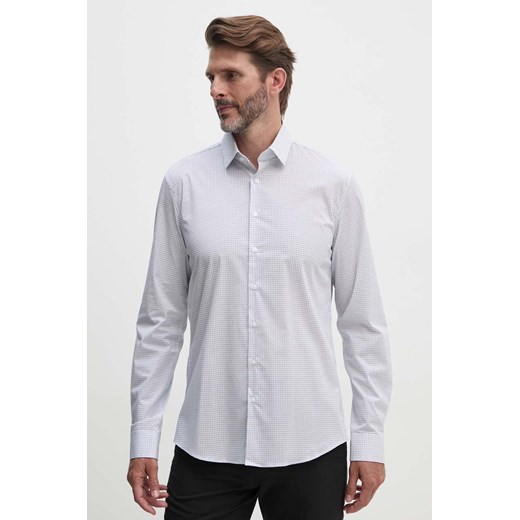 Calvin Klein koszula męska kolor biały slim z kołnierzykiem klasycznym K10K114023 ze sklepu ANSWEAR.com w kategorii Koszule męskie - zdjęcie 174646649