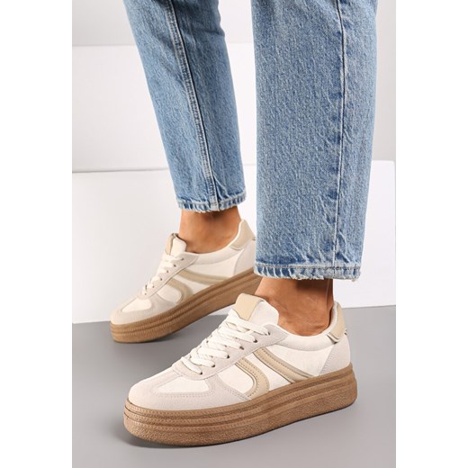 Beżowe Sneakersy na Grubej Podeszwie z Geometrycznym Wzorem Nevthaya ze sklepu born2be.pl w kategorii Buty sportowe damskie - zdjęcie 174651966
