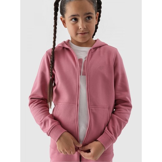 Dziewczęca bluza dresowa rozpinana z kapturem 4F 4FJWMM00TSWSF1315 - różowa ze sklepu Sportstylestory.com w kategorii Bluzy dziewczęce - zdjęcie 174652266