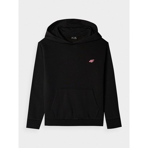 Dziewczęca bluza dresowa nierozpinana z kapturem 4F 4FJWMM00TSWSF1316 - czarna ze sklepu Sportstylestory.com w kategorii Bluzy dziewczęce - zdjęcie 174652269