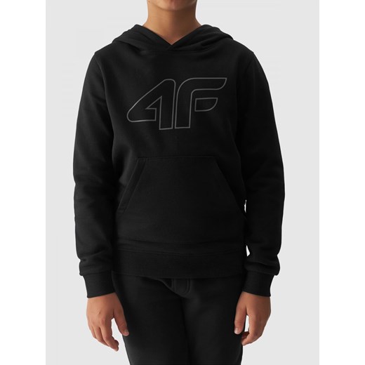 Chłopięca bluza dresowa nierozpinana z kapturem 4F 4FJWMM00TSWSM1292 - czarna ze sklepu Sportstylestory.com w kategorii Bluzy chłopięce - zdjęcie 174652295
