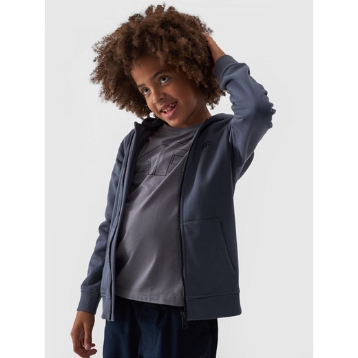 Chłopięca bluza dresowa rozpinana z kapturem 4F 4FJWMM00TSWSM1295 - szara ze sklepu Sportstylestory.com w kategorii Bluzy chłopięce - zdjęcie 174652338