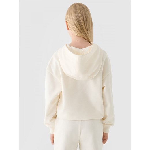 Dziewczęca bluza dresowa nierozpinana z kapturem 4F  4FJRAW24TSWSF1790 - beżowa ze sklepu Sportstylestory.com w kategorii Bluzy dziewczęce - zdjęcie 174652805