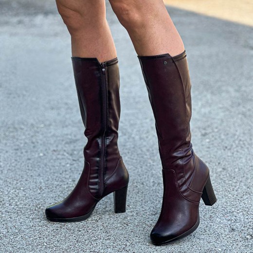 Bordowe kozaki damskie na słupku M.Daszyński Sa90-32 37 suzana.pl