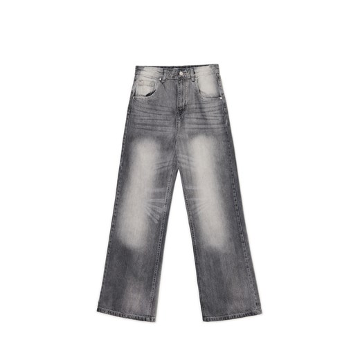 Cropp - Szare jeansy retro wide leg - jasny szary ze sklepu Cropp w kategorii Jeansy damskie - zdjęcie 174657547