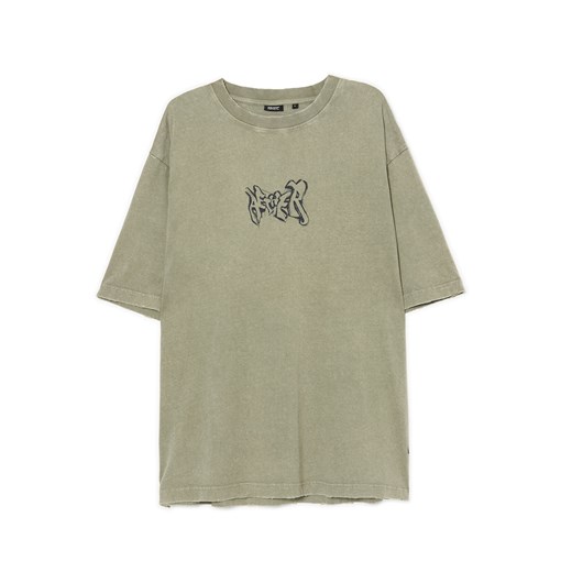 Cropp - T-shirt z postrzępionymi brzegami - zielony Cropp XXL Cropp