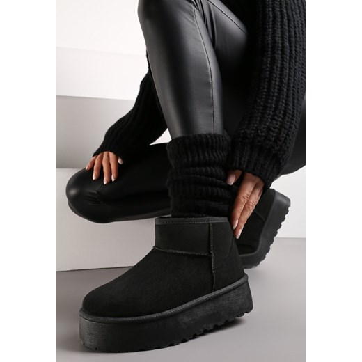 Czarne Krótkie Śniegowce na Platformie Elenith ze sklepu renee.pl w kategorii Śniegowce damskie - zdjęcie 174657607