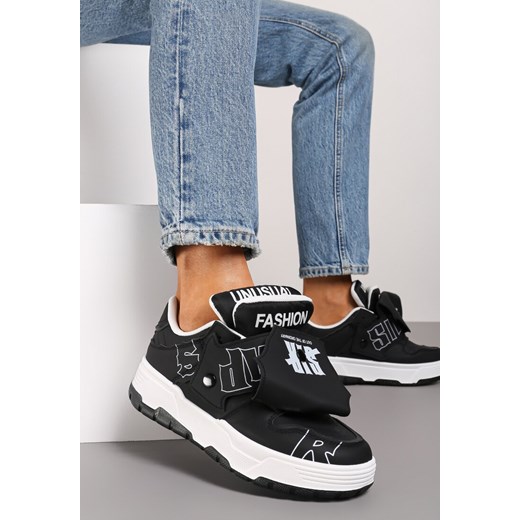 Czarne Sneakersy na Płaskiej Podeszwie Ozdobione Napisami Griefra ze sklepu renee.pl w kategorii Buty sportowe damskie - zdjęcie 174657779
