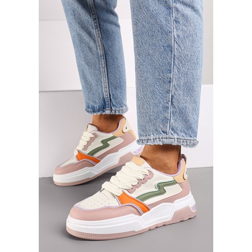 Różowe Sneakersy na Grubej Podeszwie z Ozdobnymi Wstawkami Beriona ze sklepu born2be.pl w kategorii Buty sportowe damskie - zdjęcie 174660406