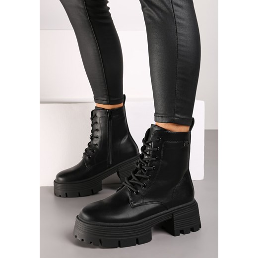 Czarne Sznurowane Botki Workery na Platformie Xaliefra 38 okazyjna cena born2be.pl