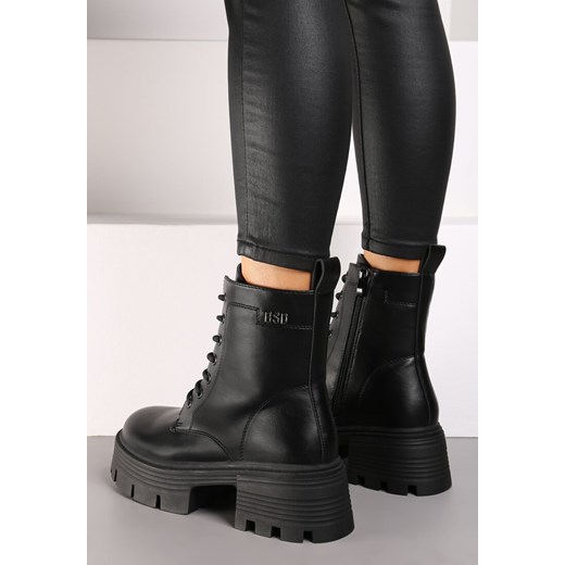 Czarne Sznurowane Botki Workery na Platformie Xaliefra 39 wyprzedaż born2be.pl