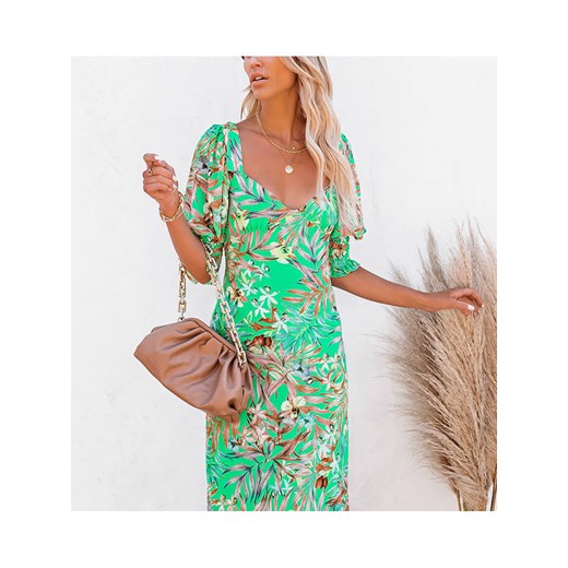 Sukienka La Angels z krótkimi rękawami w serek luźna 