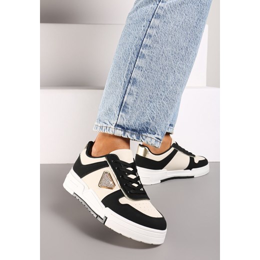 Czarne Sneakersy na Platformie z Cyrkoniową Aplikacją Rexania ze sklepu renee.pl w kategorii Buty sportowe damskie - zdjęcie 174668456