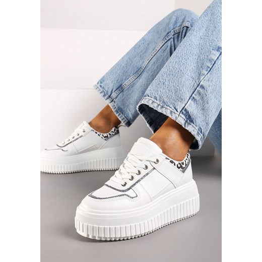 Białe Sznurowane Sneakersy na Platformie Ozdobione Panterką Ivenora ze sklepu renee.pl w kategorii Buty sportowe damskie - zdjęcie 174668477