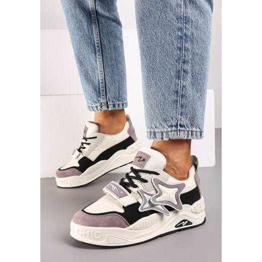 Beżowo-Fioletowe Sneakersy na Platformie z Grubymi Sznurowadłami i Zapięciem na Rzep Arlaia ze sklepu renee.pl w kategorii Buty sportowe damskie - zdjęcie 174668525
