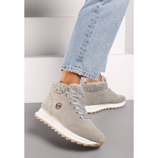Szare Sneakersy na Platformie z Barankiem i i Błyszczącą Aplikacją Irithnae ze sklepu renee.pl w kategorii Buty sportowe damskie - zdjęcie 174668726