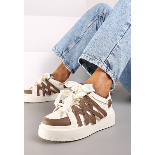 Brązowe Sneakersy na Grubej Podeszwie z Ozdobnymi Paskami Leristhra ze sklepu born2be.pl w kategorii Buty sportowe damskie - zdjęcie 174669119