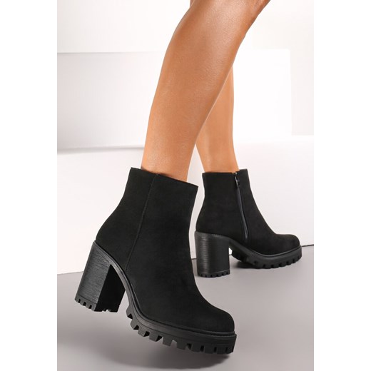 Czarne Klasyczne Botki na Słupku i Niskiej Platformie Niaves ze sklepu renee.pl w kategorii Botki - zdjęcie 174674916