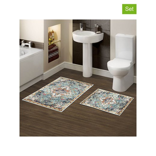 Colourful Cotton Dywaniki łazienkowe (2 szt.) w kolorze pomarańczowo-błękitnym ze sklepu Limango Polska w kategorii Akcesoria łazienkowe - zdjęcie 174677535