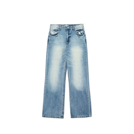 Cropp - Retro jeansy wide leg - błękitny Cropp 32 Cropp