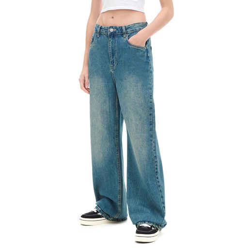 Cropp - Niebieskie jeansy retro wide leg - niebieski ze sklepu Cropp w kategorii Jeansy damskie - zdjęcie 174677679