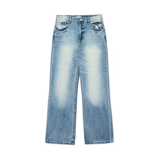 Cropp - Retro jeansy wide leg - błękitny Cropp 34 Cropp