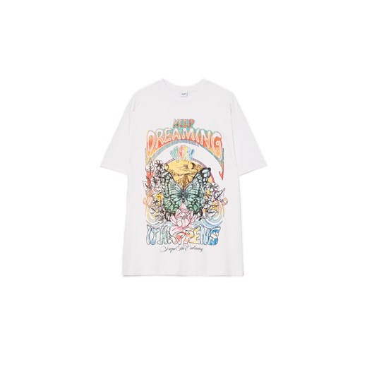 Cropp - Biała koszulka z kolorowym nadrukiem UNISEX - jasny szary ze sklepu Cropp w kategorii T-shirty męskie - zdjęcie 174679059