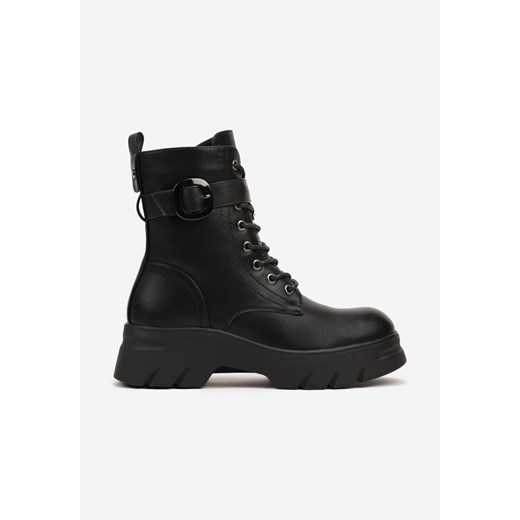 Czarne Botki Workery z Ozdobną Klamerką i Grubą Podeszwą Beriela 39 wyprzedaż born2be.pl