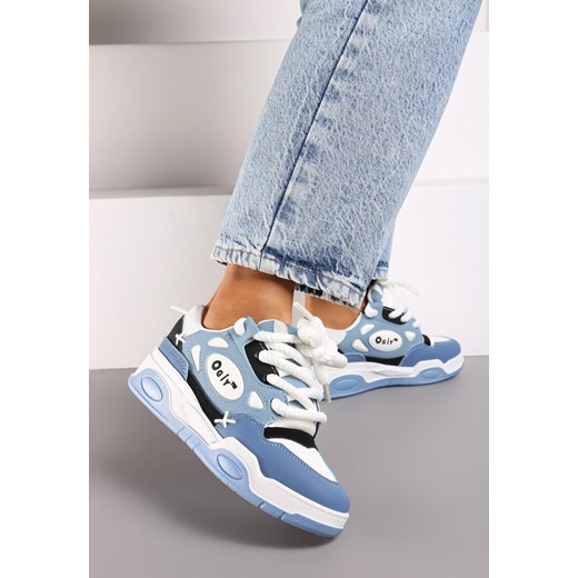 Niebieskie Płaskie Sneakersy z Szerokimi Sznurowadłami Teniefra ze sklepu born2be.pl w kategorii Buty sportowe damskie - zdjęcie 174683147