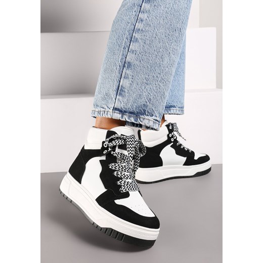 Czarne Sneakersy na Platformie z Wysoką Cholewką Ozdobione Perforacją Mivaria ze sklepu renee.pl w kategorii Buty sportowe damskie - zdjęcie 174685027
