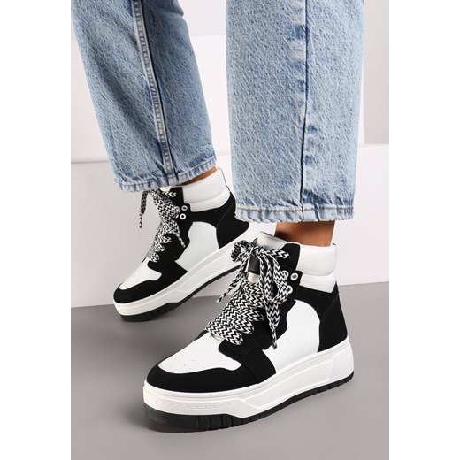 Czarne Sneakersy za Kostkę na Grubej Podeszwie z Perforacją Mivania ze sklepu born2be.pl w kategorii Buty sportowe damskie - zdjęcie 174685776