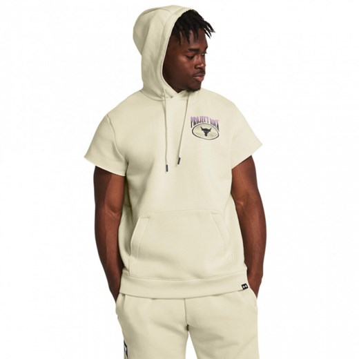 Męska bluza treningowa nierozpinana z krótkim rękawem Under Armour Project Rock Q1 SS Icon Fleece HD - kremowa ze sklepu Sportstylestory.com w kategorii Bluzy męskie - zdjęcie 174687259