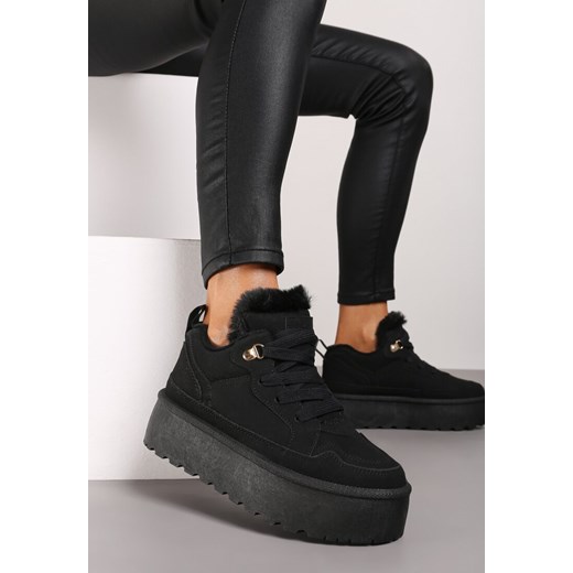 Czarne Sneakersy Stylizowane na Śniegowce Ozdobione Futerkiem Maviena ze sklepu renee.pl w kategorii Buty sportowe damskie - zdjęcie 174692057