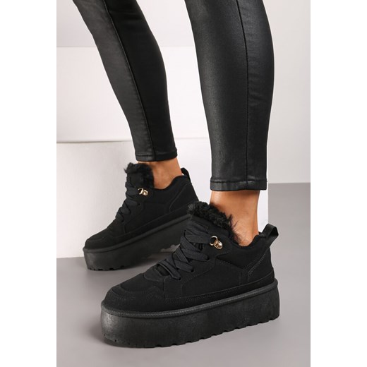 Czarne Sneakersy w Stylu Śniegowców z Futerkiem na Platformie Mavione ze sklepu born2be.pl w kategorii Buty sportowe damskie - zdjęcie 174694847
