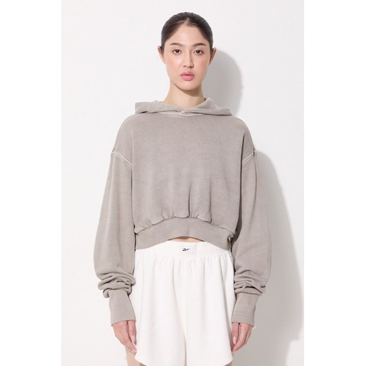 Reebok Classic bluza bawełniana Dye Cropped damska kolor szary z kapturem gładka Reebok Classic S promocja PRM