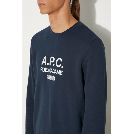 A.P.C. bluza bawełniana Rufus męska kolor granatowy z nadrukiem S PRM