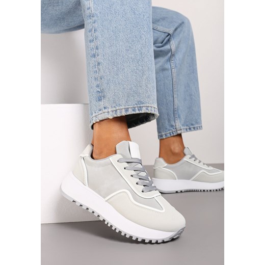 Szare Płaskie Sneakersy z Geometrycznym Motywem Erisalen ze sklepu born2be.pl w kategorii Buty sportowe damskie - zdjęcie 174699619
