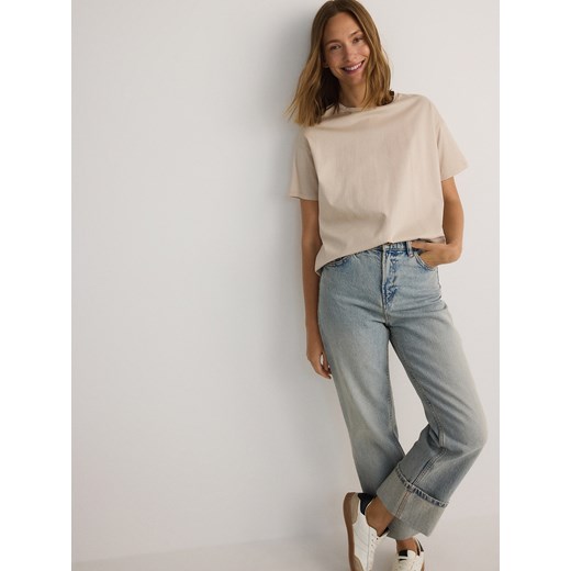 Reserved - T-shirt regular z merceryzowanej bawełny - beżowy Reserved S Reserved