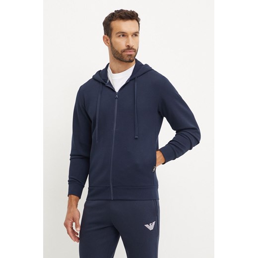 Emporio Armani Underwear bluza lounge kolor granatowy z kapturem gładka 112053 4F574 ze sklepu ANSWEAR.com w kategorii Bluzy męskie - zdjęcie 174702039