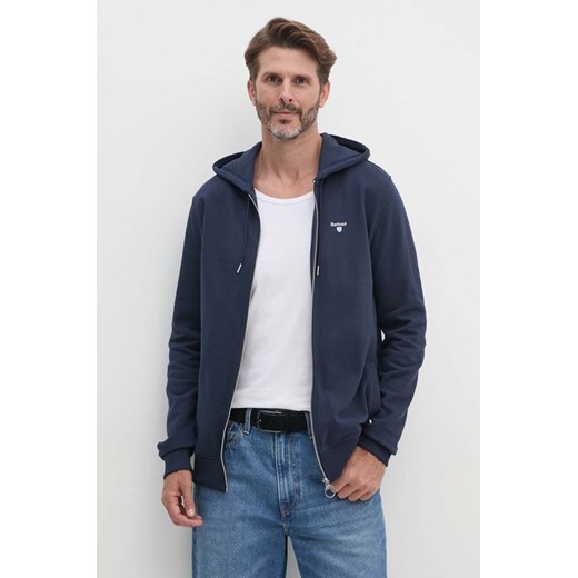 Barbour bluza bawełniana męska kolor granatowy z kapturem melanżowa MOL0649 ze sklepu ANSWEAR.com w kategorii Bluzy męskie - zdjęcie 174702097