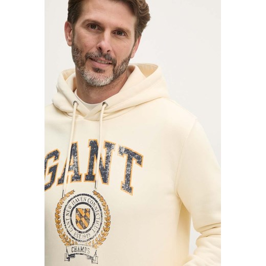 Gant bluza męska kolor beżowy z kapturem z nadrukiem 2015068 ze sklepu ANSWEAR.com w kategorii Bluzy męskie - zdjęcie 174702127