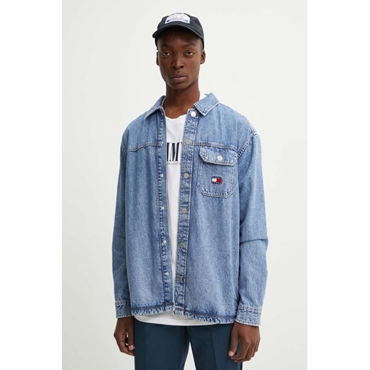 Tommy Jeans koszula męska kolor niebieski relaxed z kołnierzykiem klasycznym DM0DM19527 ze sklepu ANSWEAR.com w kategorii Koszule męskie - zdjęcie 174702217
