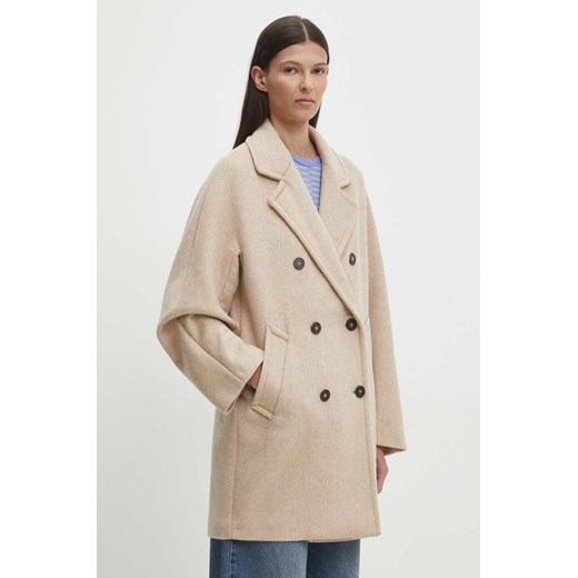Marc O&apos;Polo płaszcz wełniany kolor beżowy przejściowy oversize 408008470367 ze sklepu ANSWEAR.com w kategorii Płaszcze damskie - zdjęcie 174702546
