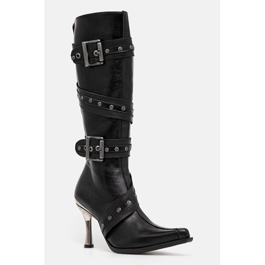 New Rock kozaki skórzane ITALI NEGRO + MALICIA TACON CARIBE ACERO damskie kolor czarny na szpilce M-9029-C10 ze sklepu ANSWEAR.com w kategorii Kozaki damskie - zdjęcie 174703085